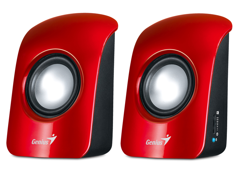 Genius SP-U115 Stereo USB Powered 2.0 Speakers with 1.5W Output and 3.5mm Audio Plug, Red